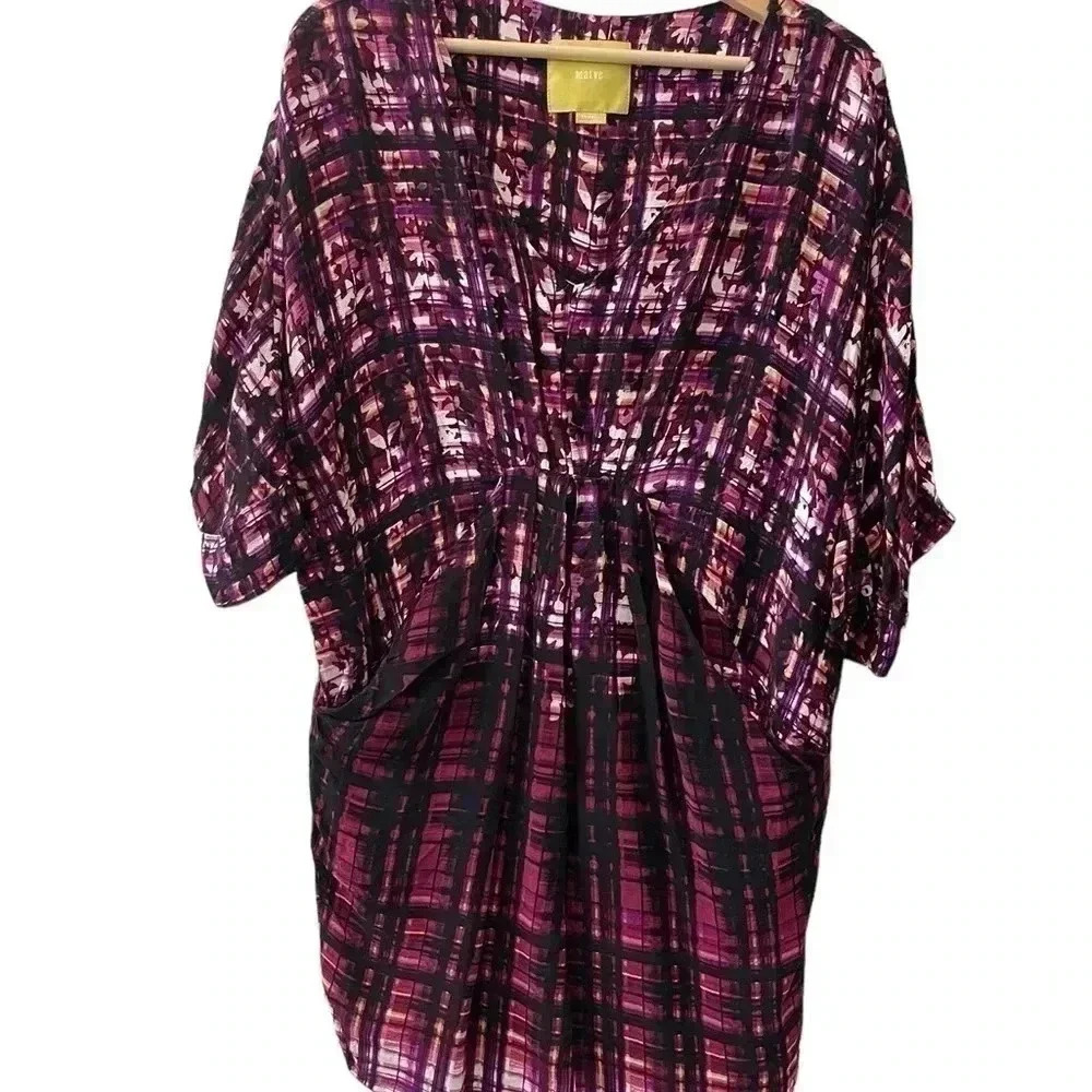Maeve Anthropologie Petal Palette Tunic Dress XS Purple Pink Pockets - Picture 7 of 7